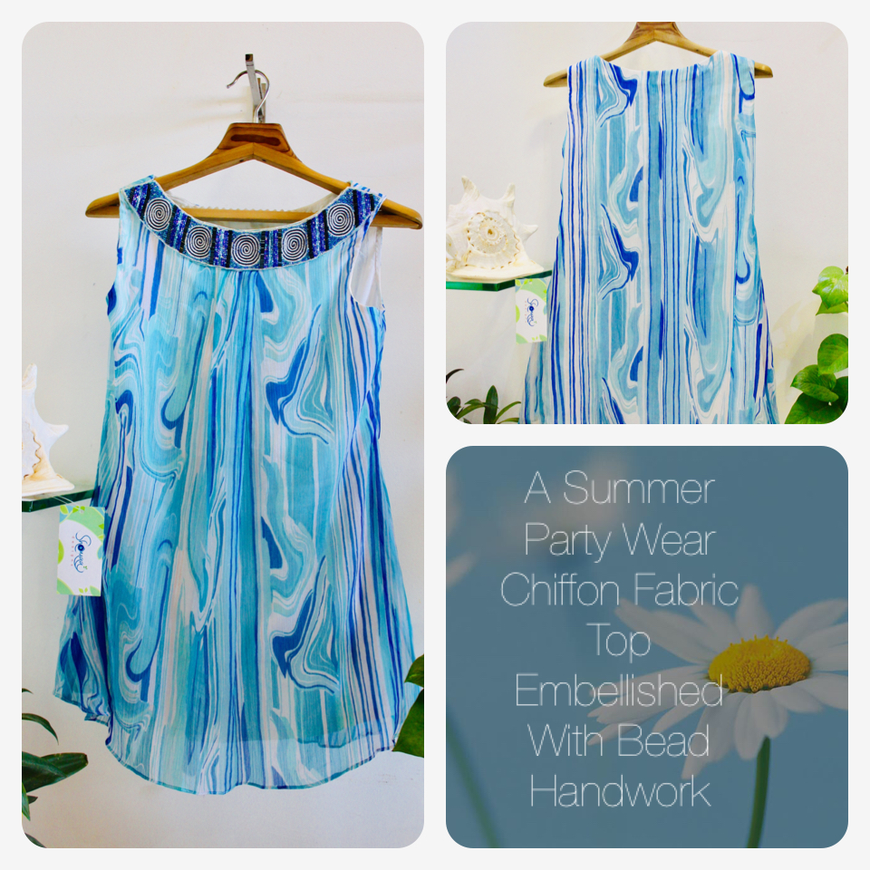 Beaded Work Blue Colour Chiffon Top