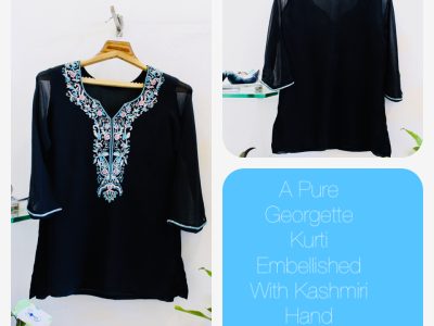 Black Colour Pure Georgette Kurti Embellished with Kashmiri Embroidery