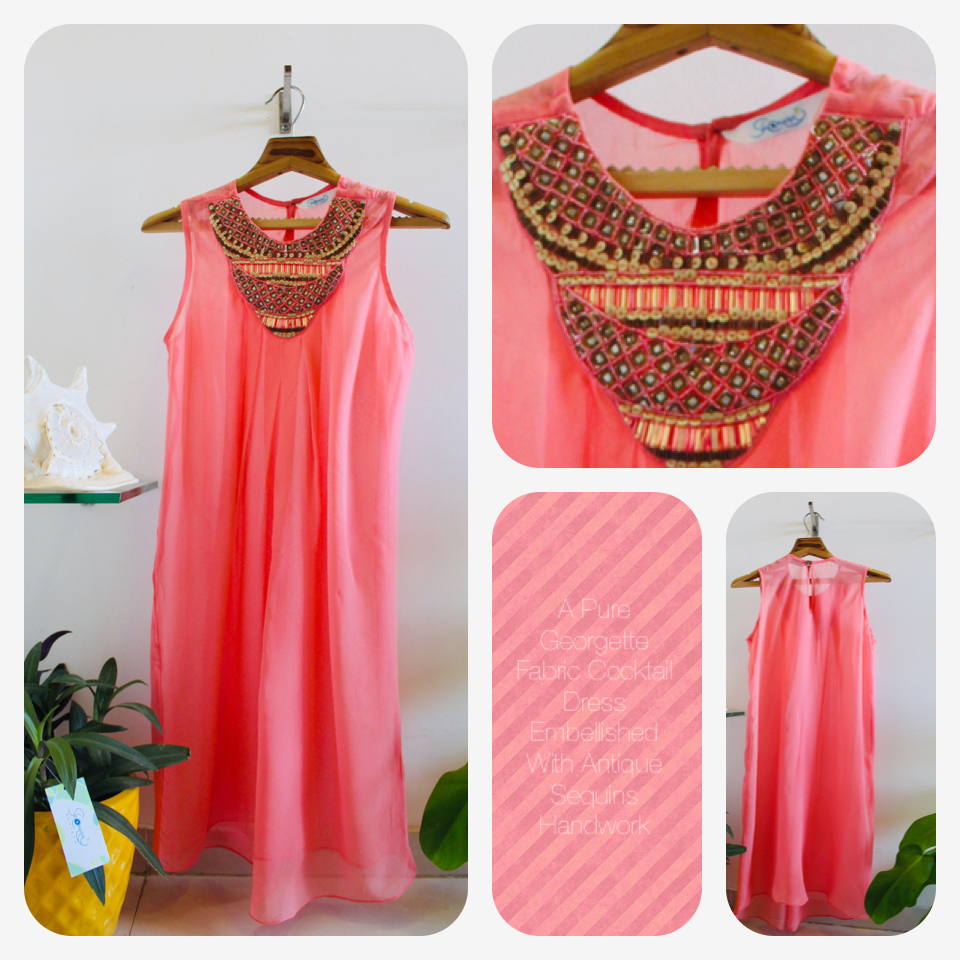 Coral Colour Pure Georgette Cocktail Dress