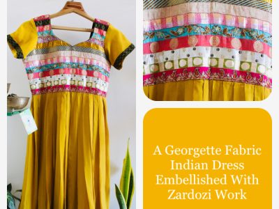 Mustard Colour Georgette Dress Embellished with Zardozi Work
