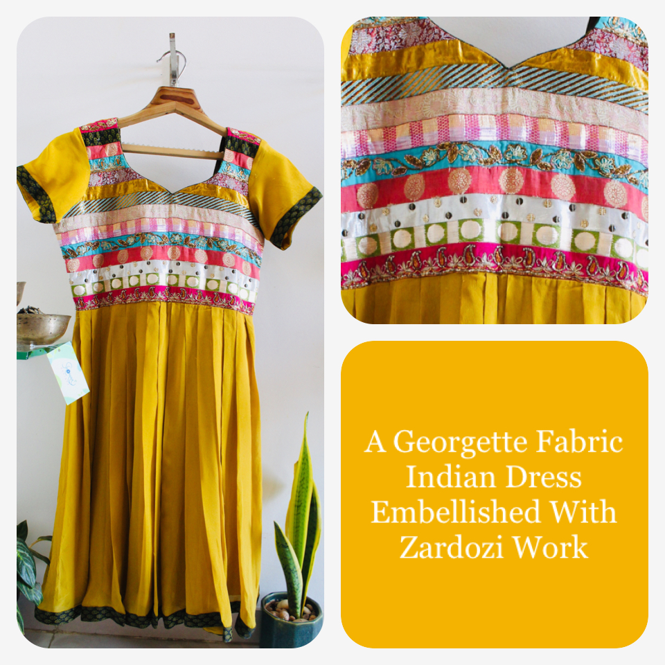 Mustard Colour Georgette Dress Embellished with Zardozi Work