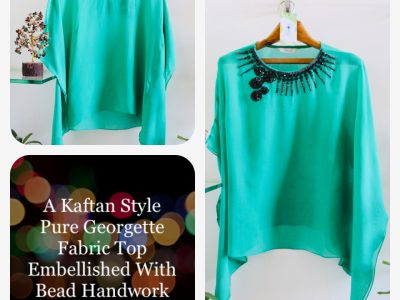 Peacock Green Pure Georgette Kaftan Embellished with Hand Work