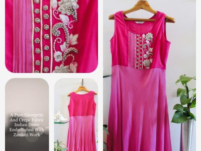 Pink Colour Pure Georgette Dress Embellished with Zardozi Work