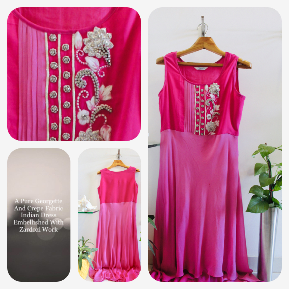 Pink Colour Pure Georgette Dress Embellished with Zardozi Work