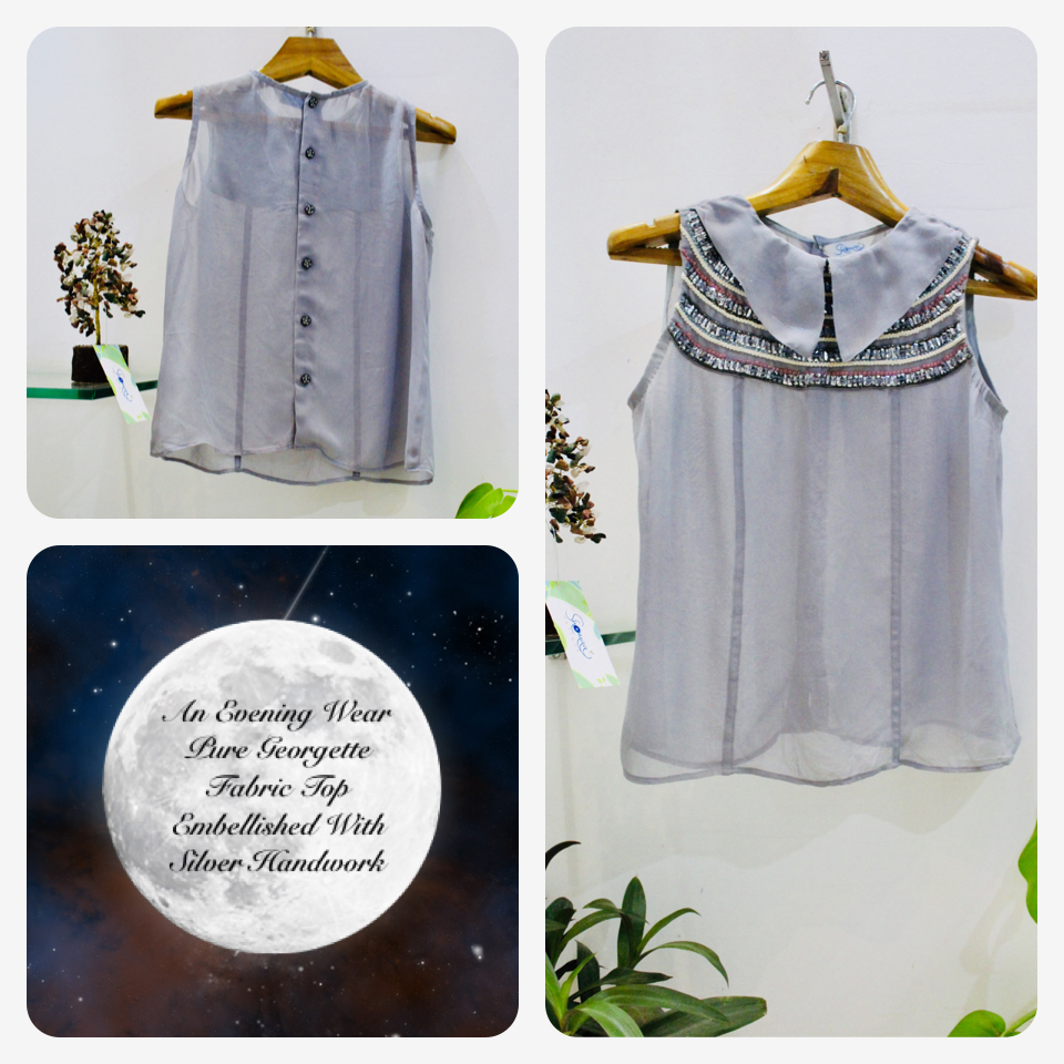 Silver Handwork Grey Pure Georgette Top